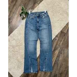 American Eagle Size 0 Short Distressed Slit Hem High-Rise '90s Bootcut Jeans
